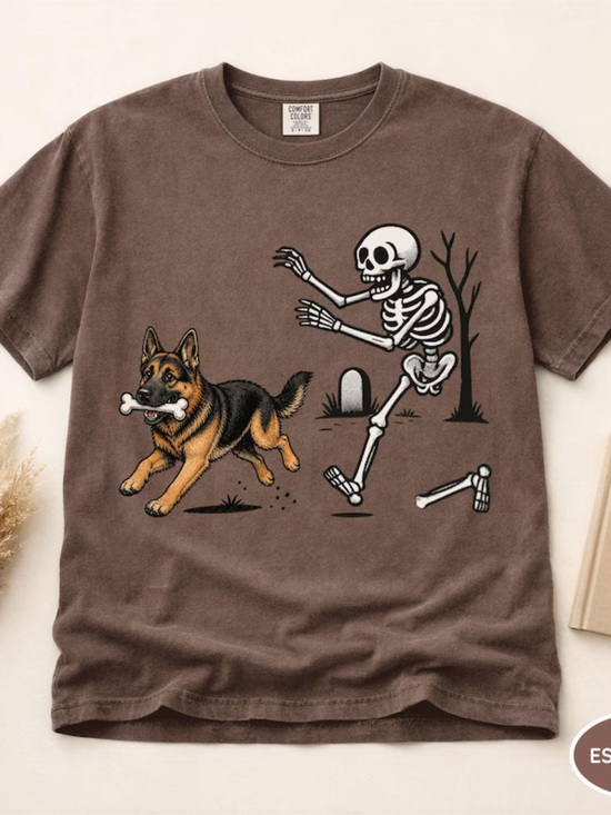 Comfort Colors Other - Comfort Colors Espresso Tee with German Shepherd & Skeleton Chase Graphic